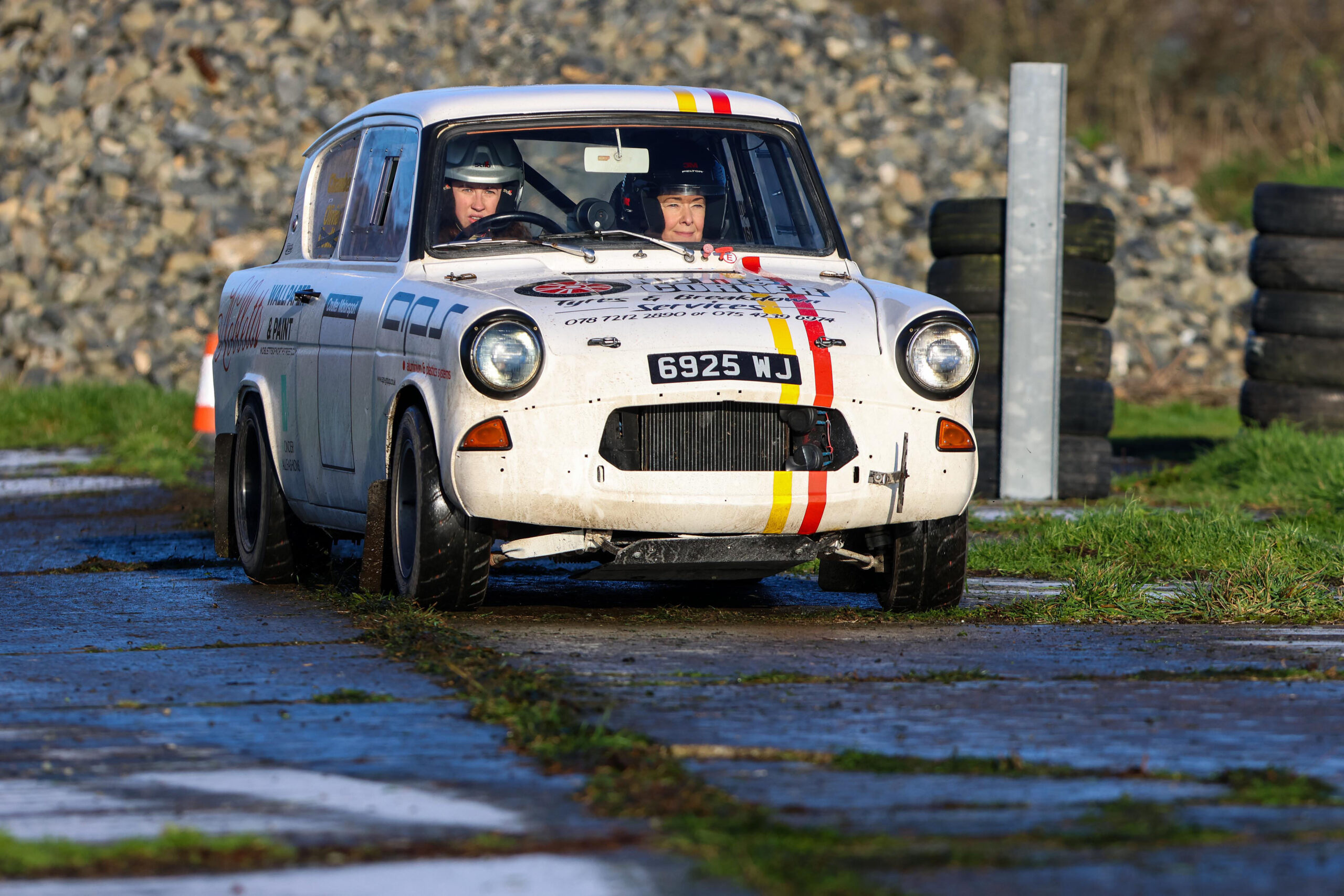 Mayor Karen Douglas with rally driver Olivia Chambers in her Ford Anglia. Image: Graham Baalham-Curry
